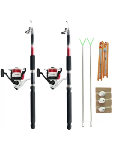 Completo per la Pesca con 2 Canne 2.70 mt 2 Poggia Canne 2 Mulinelli Filo e Lenze Kit da pesca Kolpo