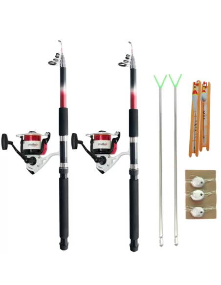 Completo per la Pesca con 2 Canne 2.70 mt 2 Poggia Canne 2 Mulinelli Filo e Lenze Kit da pesca Kolpo