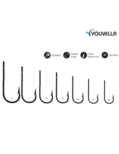 Youvella Ami Serie 65735 Gambo Lungo con Occhiello 100 pz Ami da pesca Youvella