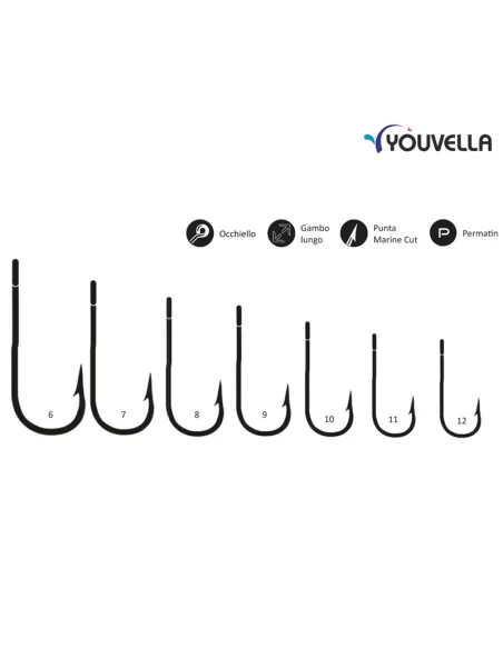 Youvella Ami Serie 65735 Gambo Lungo con Occhiello 100 pz Ami da pesca Youvella