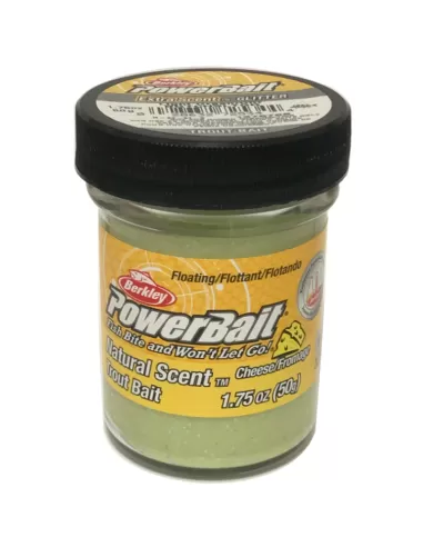 Berkley Powerbait Glitter Trout Bait Pastella per Trote Light Green Extra Scent Gusto Formaggio Esche da pesca Berkley