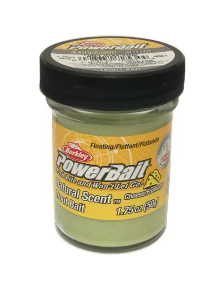 Berkley Powerbait Glitter Trout Bait Pastella per Trote Light Green Extra Scent Gusto Formaggio Esche da pesca Berkley