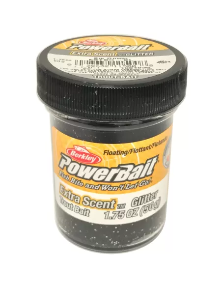 Berkley Powerbait Glitter Trout Bait Extra Scent Pasta Trote Black Esche da pesca Berkley