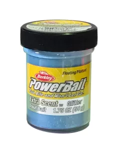Berkley Powerbait Glitter Trout Bait White Neon Blu Extra Scent Pastella per Trote Esche da pesca Berkley