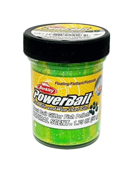 Berkley Powerbait Glitter Trout Bait Pastella Gusto Pellets per Trote Fluorescent Green Yellow Esche da pesca Berkley