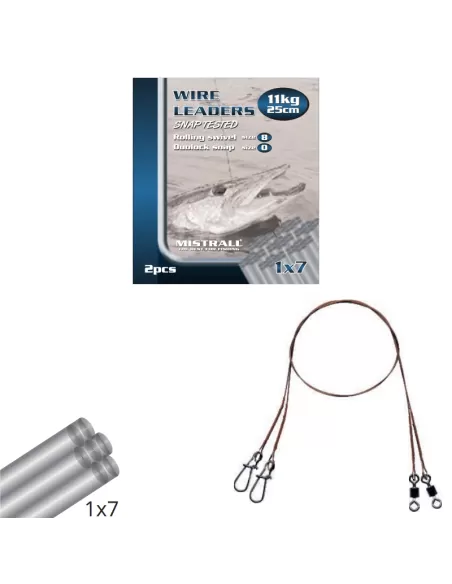 Mistral Cavetti Acciaio 1x7 11 kg con Girella Rolling e Moschettone 2pz Minuteria Mistrall