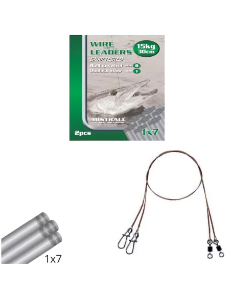 Mistral Cavetti Acciaio 1x7 15 kg con Girella Rolling e Moschettone 2pz Minuteria Mistrall