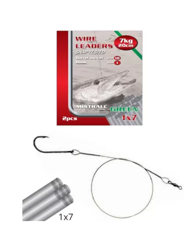 Mistral Cavetti Acciaio 1x7 Green con Amo e Girella 2 pz Minuteria Mistrall