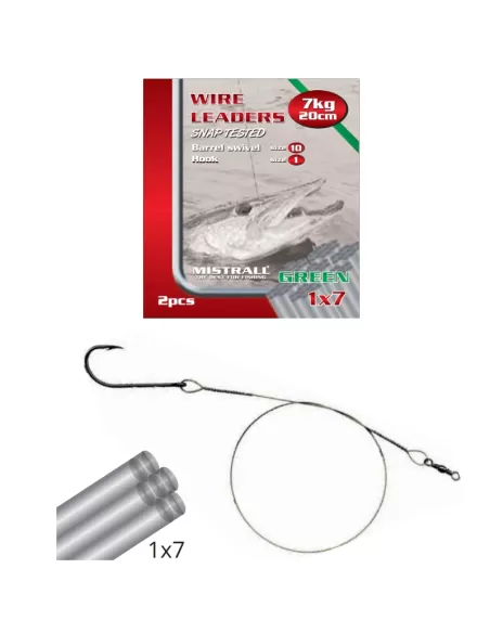 Mistral Cavetti Acciaio 1x7 Green con Amo e Girella 2 pz Minuteria Mistrall
