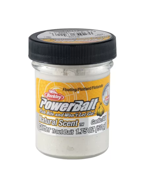 Berkley Powerbait Glitter Trout Bait White Pastella per Trote Aglio Esche da pesca Berkley