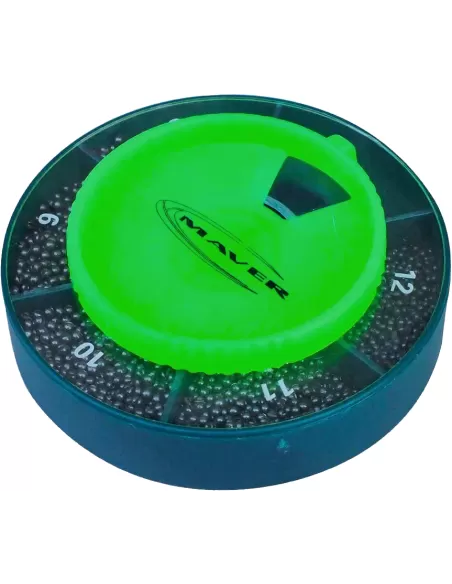 Maver Scatola Tonda con Pallini Super Calibrati Misti 5 Misure da 3 a 7 Scatole Mascot Piombi Assortiti Maver