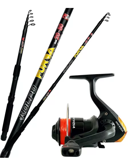 Kolpo Kit Pesca Allround con Canna Telescopica Ingombro Ridotto Mulinello e Filo Kit da pesca Kolpo