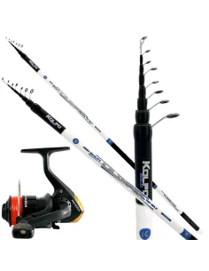 Kolpo Kit Pesca Bolognese Canna in Carbonio 6 mt Mulinello e Filo Kit da pesca Kolpo