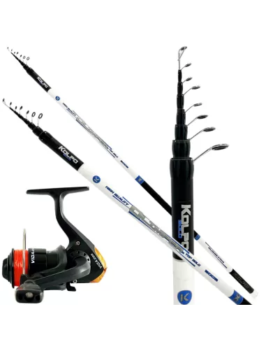 Kolpo Kit Pesca Bolognese Canna in Carbonio 6 mt Mulinello e Filo Kit da pesca Kolpo