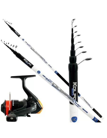Kolpo Kit Pesca Bolognese Canna in Carbonio 6 mt Mulinello e Filo Kit da pesca Kolpo