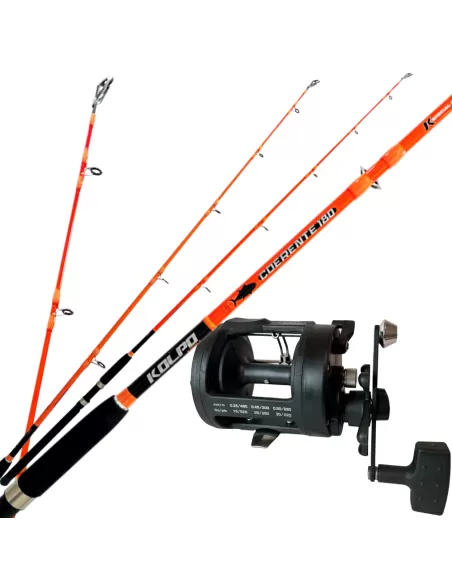 Kit Traina Canna Kolpo Coerente Troll 30 lbs + Mulinello Rotante Kit da pesca Kolpo