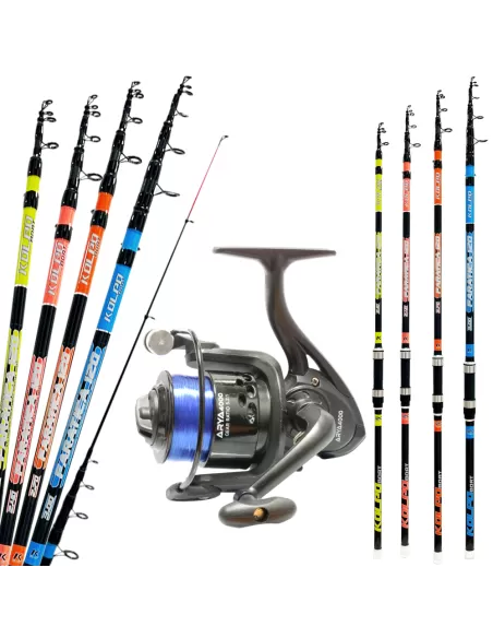 Kolpo Kit Pesca Bolentino Canna in Carbonio 120 gr + Mulinello + Filo Kit da pesca Kolpo