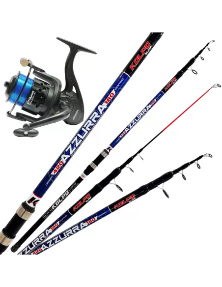 Kolpo Kit Pesca Surfcasting con Canna Fino a 180 gr + Mulinello e Filo Kit da pesca Kolpo