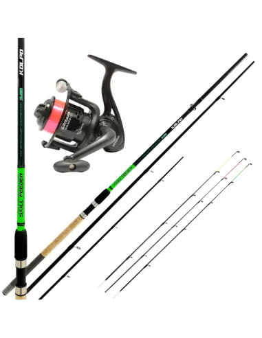 Kolpo Kit Pesca Feeder con Canna in Carbonio 3.60 mt 3 Vette + Mulinello e Filo Kit feeder Kolpo
