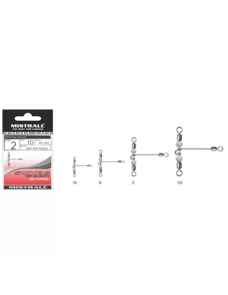 Mistrall T-Shape Cross Line Rolling Swivel Girelle con Bracciolo 10 pz Girelle Mistrall