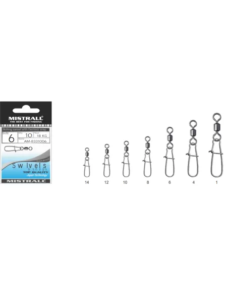 Mistrall Rolling Swivel With Fastlock Snap Girella Rolling con Moschettone Anti Apertura 10 pz Girelle Mistrall