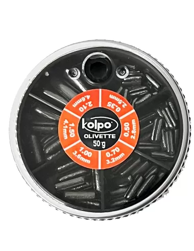 Kolpo Mascot Olivette Spaccate Styl Shot 6 Misure 50 gr Scatole Mascot Piombi Assortiti Kolpo
