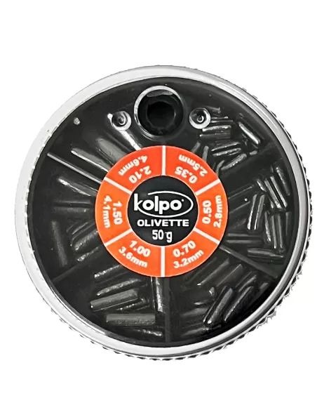 Kolpo Mascot Olivette Spaccate Styl Shot 6 Misure 50 gr Scatole Mascot Piombi Assortiti Kolpo