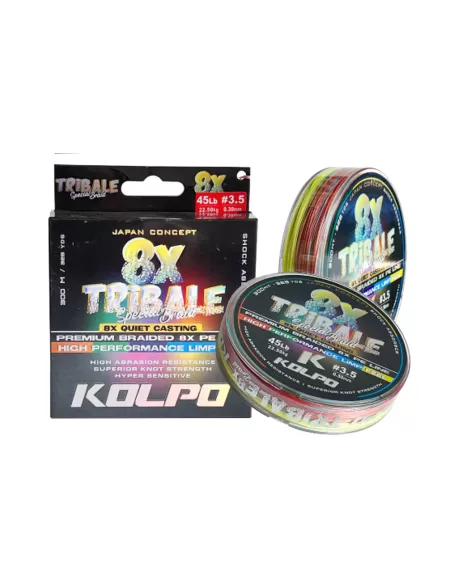 Kolpo Tribale Trecciato 8 Capi Multicolor 300mt Fili da pesca Kolpo