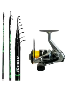 Kolpo Kit Pesca Bolognese Canna in Carbonio 7 mt + Mulinello Nanga con Filo Kit da pesca Kolpo