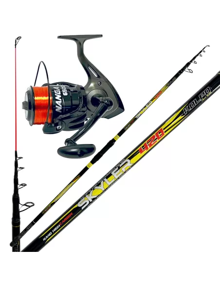 Kit Surfcasting Canna in Carbonio 420 + Mulinello Nanga Surf con Filo Kit da pesca Kolpo
