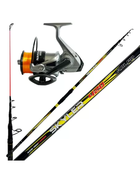 Kit Surfcasting Canna in Carbonio 420 + Mulinello Nanga con Filo Kit da pesca Kolpo
