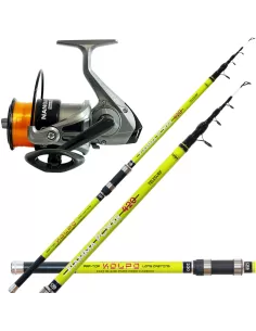 Kolpo Kit Pesca Surfcasting Canna 220 gr in Carbonio + Mulinello Nanga con Filo Kit da pesca Kolpo