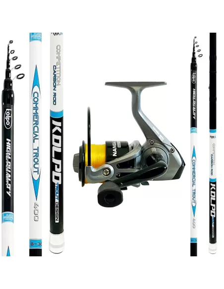 Kit Pesca Trota Lago can Canna in Carbonio 8/30 gr + mulinello da pesca e filo Kit Trota Kolpo