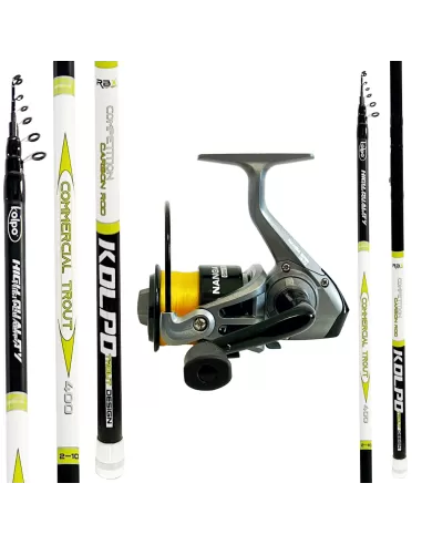 Kit Pesca Trota Lago can Canna in Carbonio 4/12 gr + mulinello da pesca e filo Kit Trota Kolpo