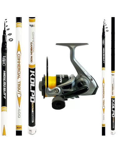 Kit Pesca Trota Lago can Canna in Carbonio 2/10 gr + mulinello da pesca e filo Kit Trota Kolpo