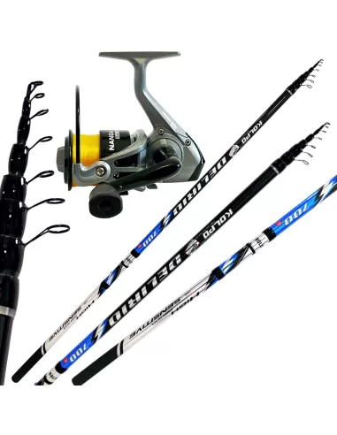 Kolpo kit da Pesca Bolognese 6/7 metri in Carbonio con Mulinello e Filo Kit da pesca Kolpo