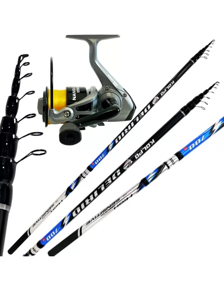 Kolpo kit da Pesca Bolognese 6/7 metri in Carbonio con Mulinello e Filo Kit da pesca Kolpo