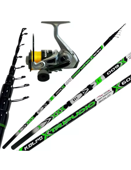 Kolpo Canna Bolognese 4/5/6 metri in kit con mulinello e filo da pesca Kit da pesca Kolpo