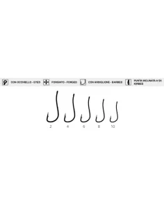Maver MV R 1315 Amo da Pesca con occhiello, Doppio Ardiglione forgiato e con punta inclinata 15 pz Ami da pesca Maver
