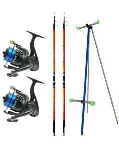 Combo Completo per la Pesca Surfcasting 2 Canne 2 Mulinelli e Tripode Kit da pesca Kolpo