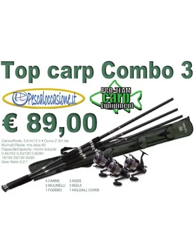 Combo pesca kit Carpfishing 3 canne 3 mulinelli 1 fodero Kit da pesca Lineaeffe