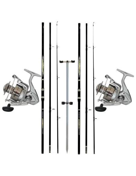 Kit Surfcasting 2 Canne 3 sezioni 2 Mulinelli e Picchetto Doppio Kit da pesca All Fishing