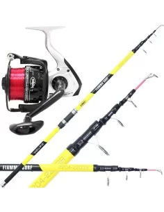 Combo Surf Canna In Carbonio 220 gr Mulinello 4 Cuscinetti e Filo Kit da pesca Kolpo