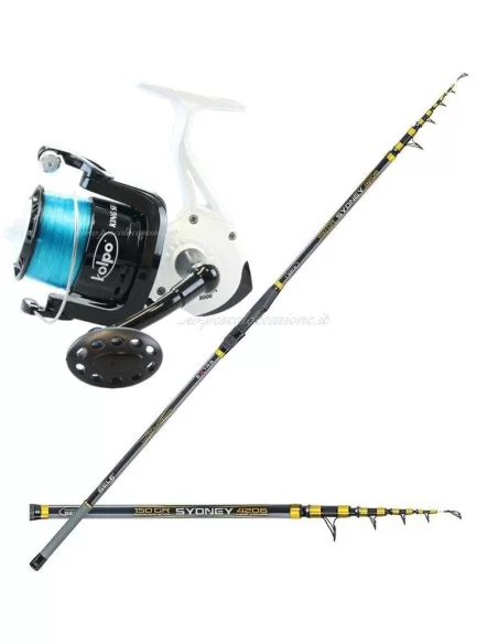 Kit Surfcasting con Canna in Carbonio e Mulinello King 8000 Kit da pesca Kolpo