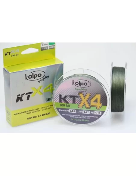 Braid Trecciato da Pesca Green KT X4 Kolpo 300 metri Fili da pesca Kolpo