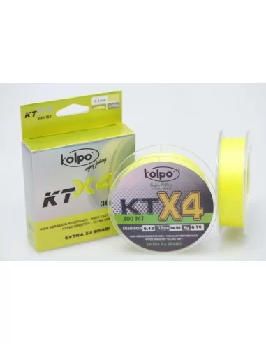 Braid Trecciato da Pesca Yellow KT X4 Kolpo 300 metri Fili da pesca Kolpo