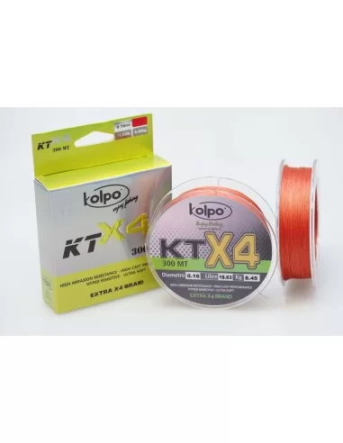 Braid Trecciato da Pesca KT X4 Kolpo 300 metri Orange Fili da pesca Kolpo