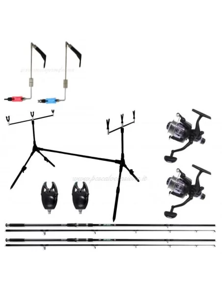 Kit Carpfishing 2 Canne 2 Mulinelli 2 Segnalatori 1 Pod 2 Bite Indicator Kit da pesca All Fishing