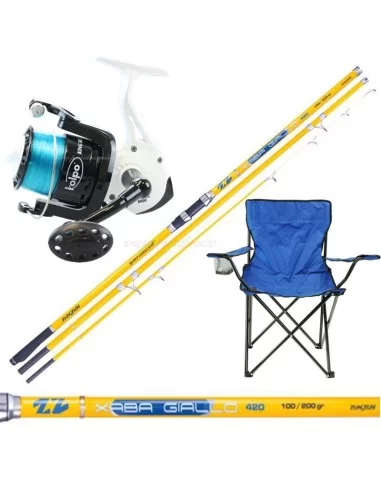 Combo Pesca Surf Canna Carbonio Mulinello Big Filo e Sedia Kit da pesca Kolpo