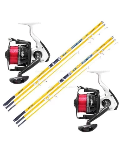 Combo Pesca Surf Casting 2 Canne in Carbonio 2 Mulinelli con Filo Kit da pesca Kolpo